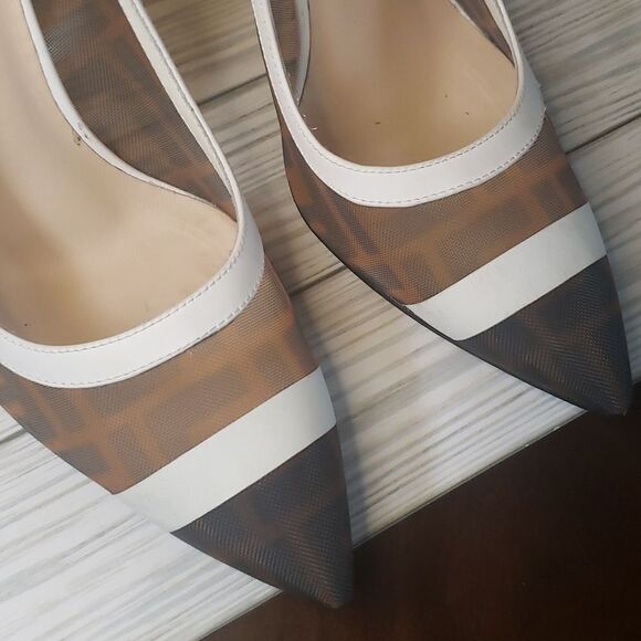 FENDI Colibri FF Monogram Mesh And Leather Heels - Picture 6 of 12